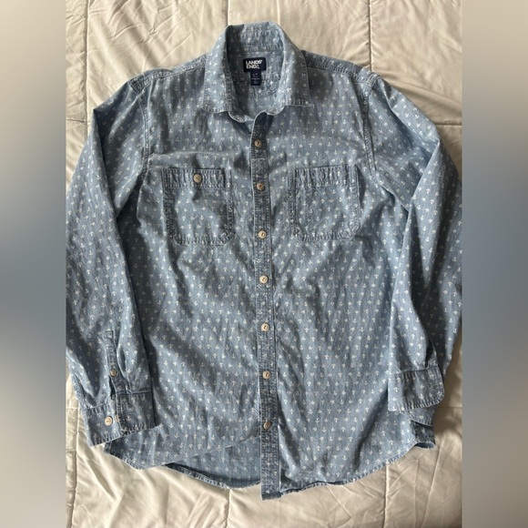 Men’s Blue Button-Up Shirt with White Anchor Pattern - Picture 1 of 10